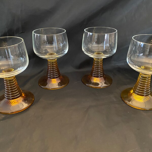 Roemer Amber Yellow "Beehive" Glass Cordials