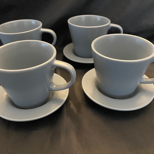 IKEA Blue Gray Cups and Saucers 1990s Scandinavian Design