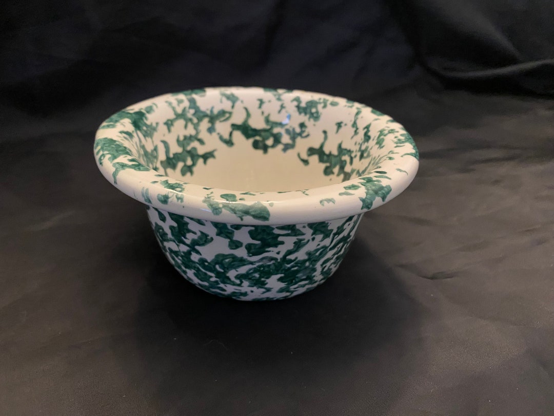 Small Green Spongeware Stoneware Bowl Etsy