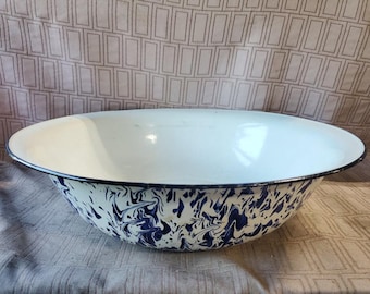 VTG Large Blue and White Swirl Enamel Bowl