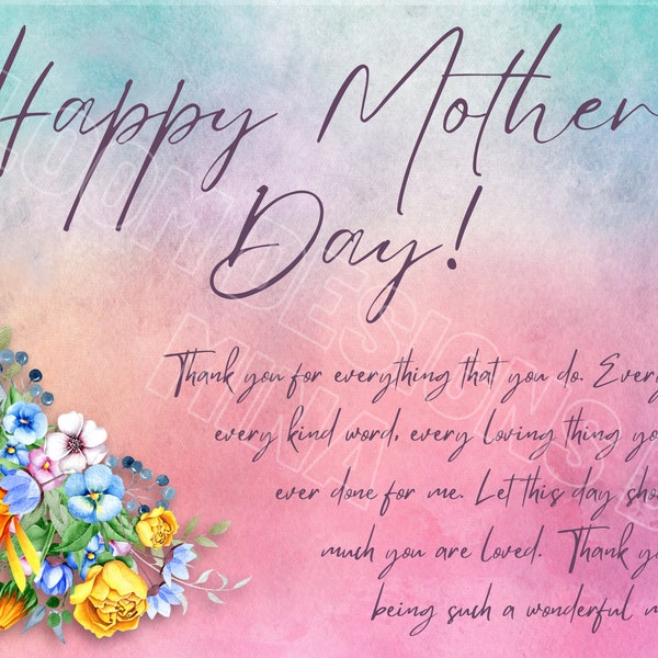 Mothers Day Card Digital E-Card With Heartfelt Message, Happy Mothers Day Card With Message, Colourful Floral Design, Digital Download, PNG