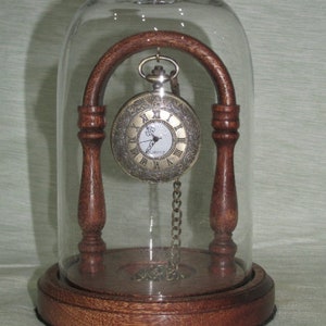 Pocket Watch Glass Display Dome Stand in Light Oak, Dark Oak, or Mahogany