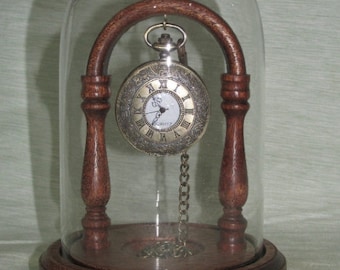 Pocket Watch Glass Display Dome Stand in Light Oak, Dark Oak, or Mahogany