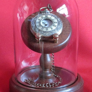 Pocketwatch Glass Display Dome Stand in Mahogany or Oak