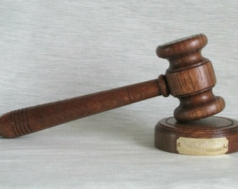 Gavel & Block Engraved Free Traditional Full Size Auctioneer, Best Man, Judge, Masonic Oak or Mahogany Hardwood