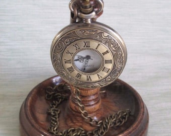 Pocket Watch Stand Dark Oak Hardwood Hanger Wooden Display Wood Holder Unique