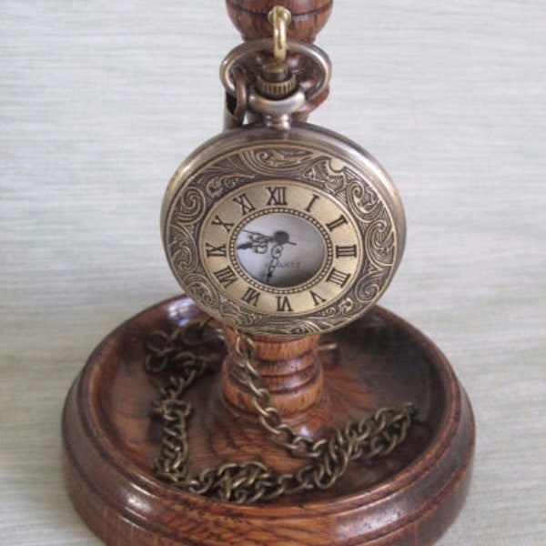 Pocket Watch Stand Dark Oak Hardwood Hanger Wooden Display Wood Holder Unique