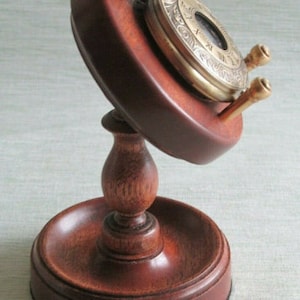Pocket Watch Stand Deluxe Leather Inlay Display in Light Oak Dark Oak or Mahogany