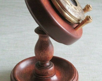 Pocket Watch Stand Deluxe Leather Inlay Display in Light Oak Dark Oak or Mahogany