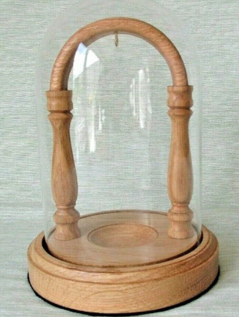 Pocket Watch Glass Display Dome Stand in Light Oak, Dark Oak, or