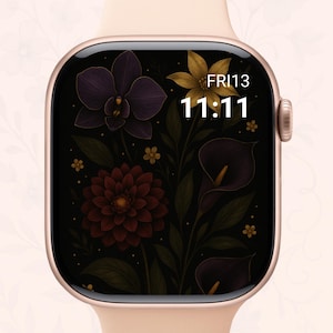 Quadrante vintage Gothic Botanica / Floreale scuro per Apple Watch con orchidea e dalia