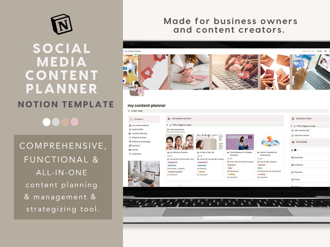 Notion Template for Social Media Management Notion Content Etsy