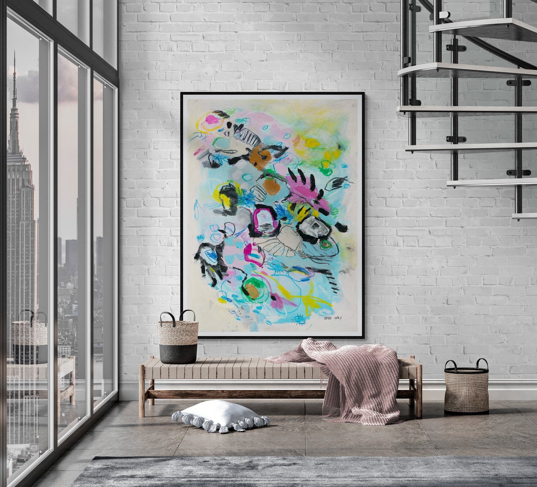 Colorful Geometric Abstract Painting, Contemporary Wall Art Painting ...