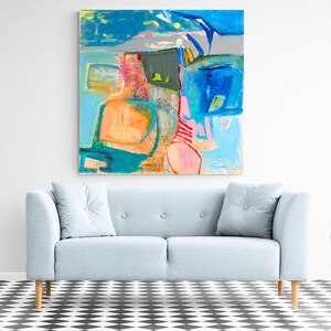 Living room art abstract, Colorful geometric abstract painting, Colorful abstract wall art print, Large abstract print on canvas, Art print