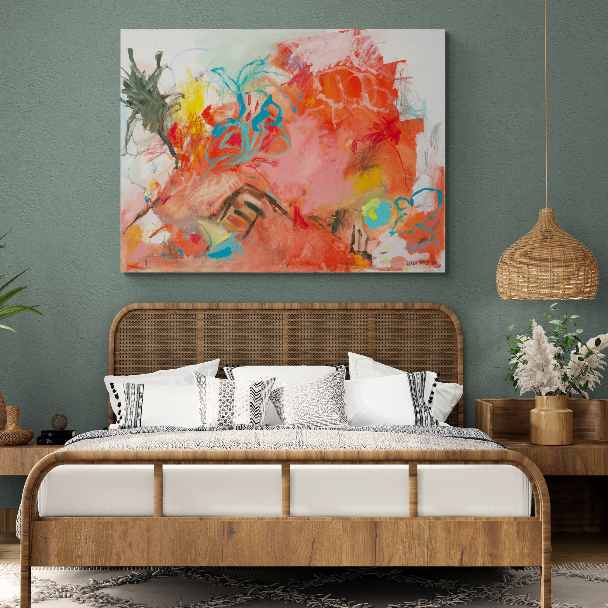 Abstract Wall Art Orange Canvas Wall Artabstract Landscape Etsy