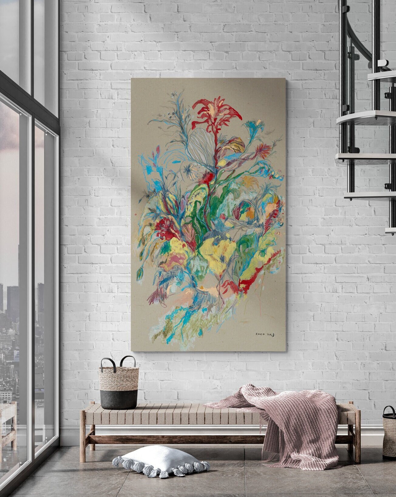 Flower Wall Art Colorful Wall Art Living Wall Art Bedroom Etsy