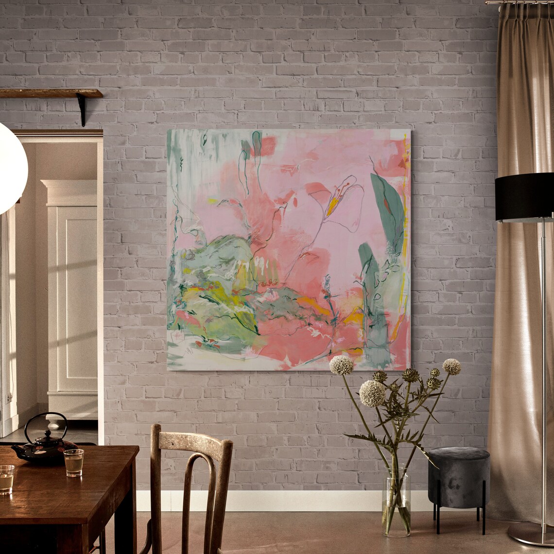 Pink Painting, Abstract Wall Art, Living Room Wall Décor, Pastel Canvas ...