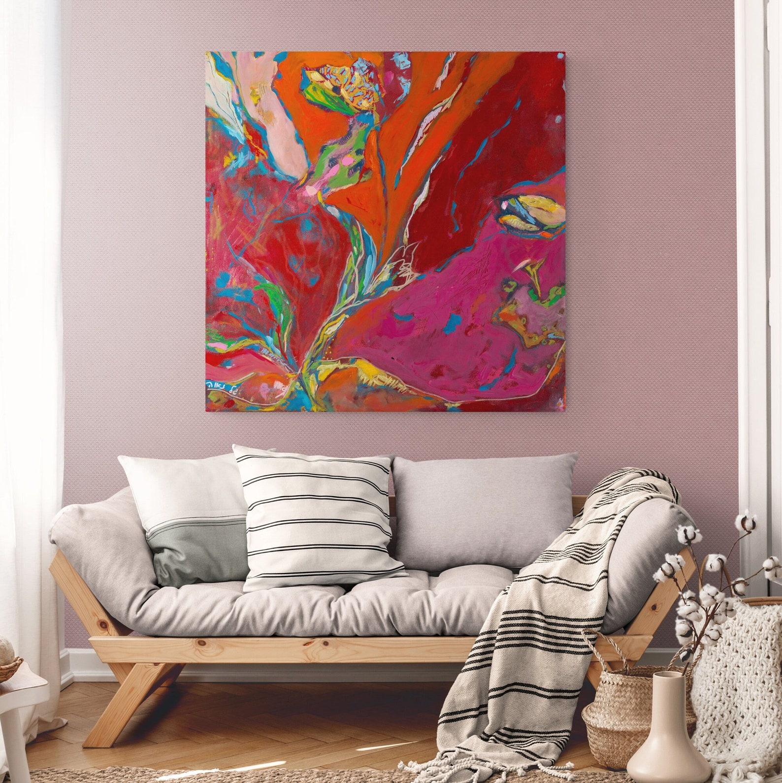 Red Canvas Wall Art,abstract Wall Art Canvas, Abstract Flower Print