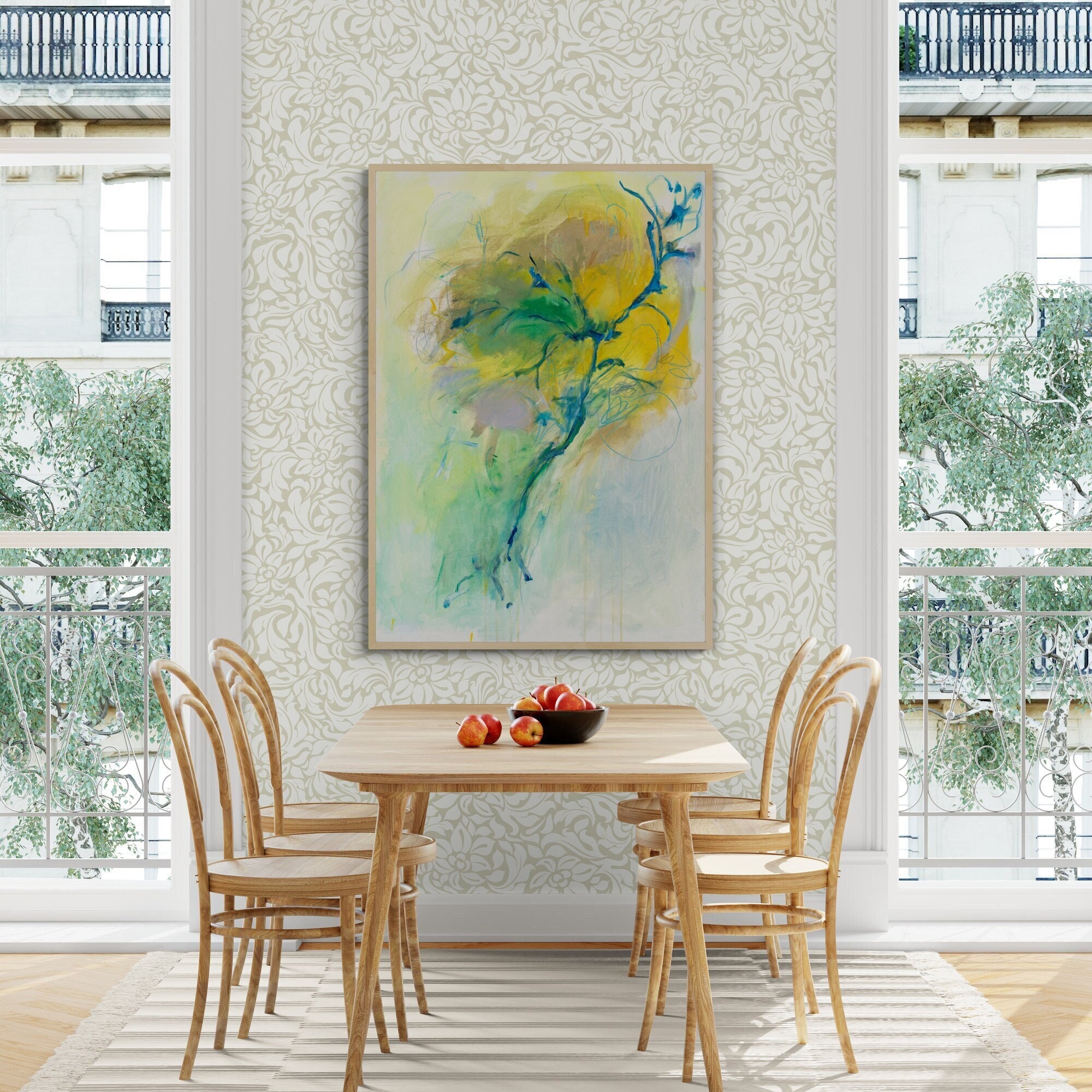 Abstract Yellow Blooming Flower, Abstract Modern Art, Flower Canvas