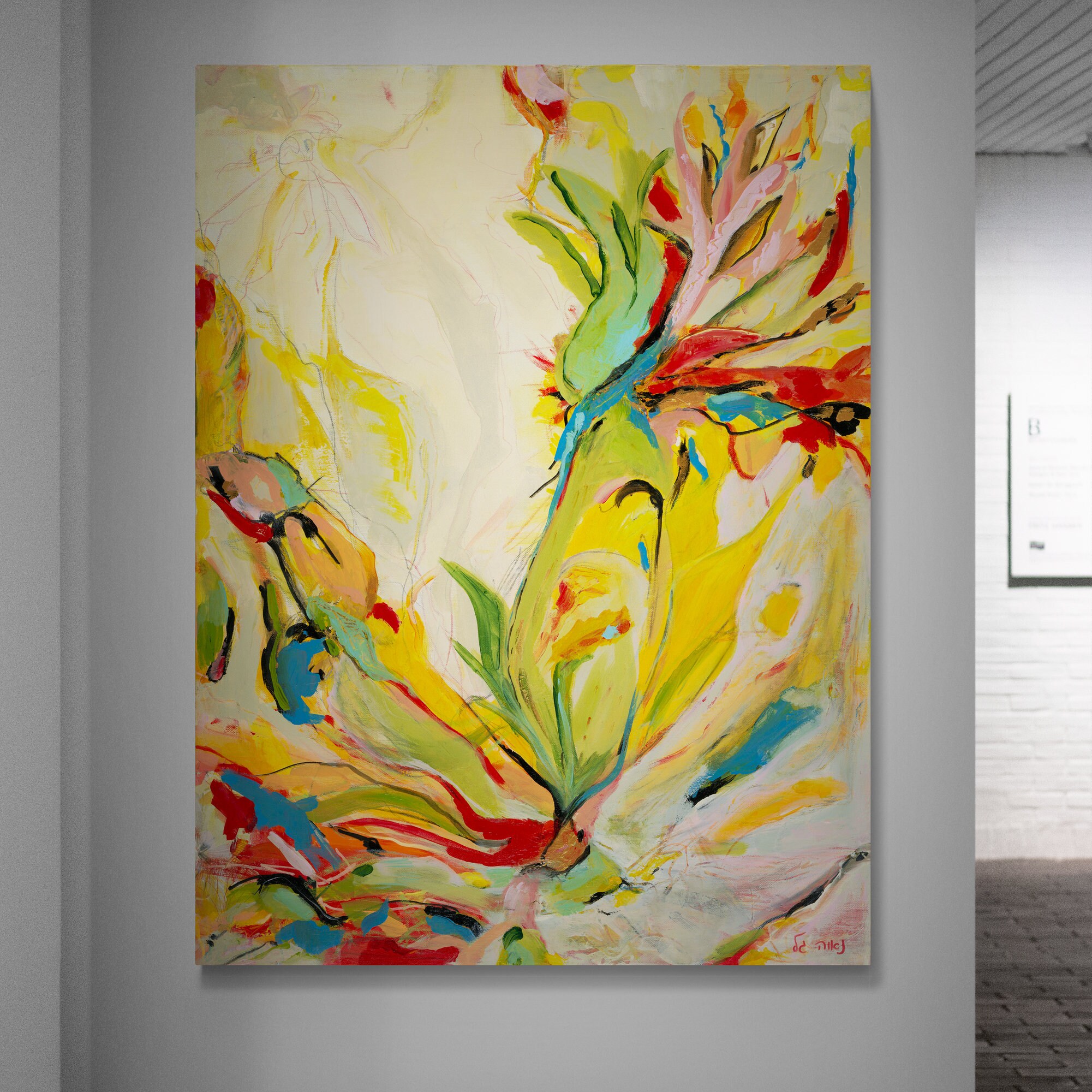 Abstract Flower Art, Canvas Wall Art, Living Room Painting, Yellow