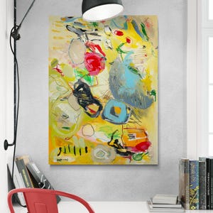 Abstract wall art canvas, Colorful geometric abstract painting, Home and living, Living room art, Israeli artist, Contemporary wall art