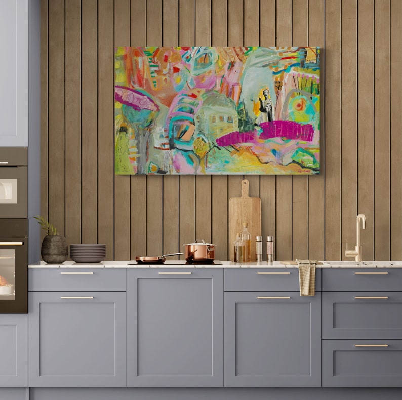 Large Abstract Golden Eruption Cloud Canvas Wall Art - 24x48 Inches, Framed, Ready To Hang - View #8