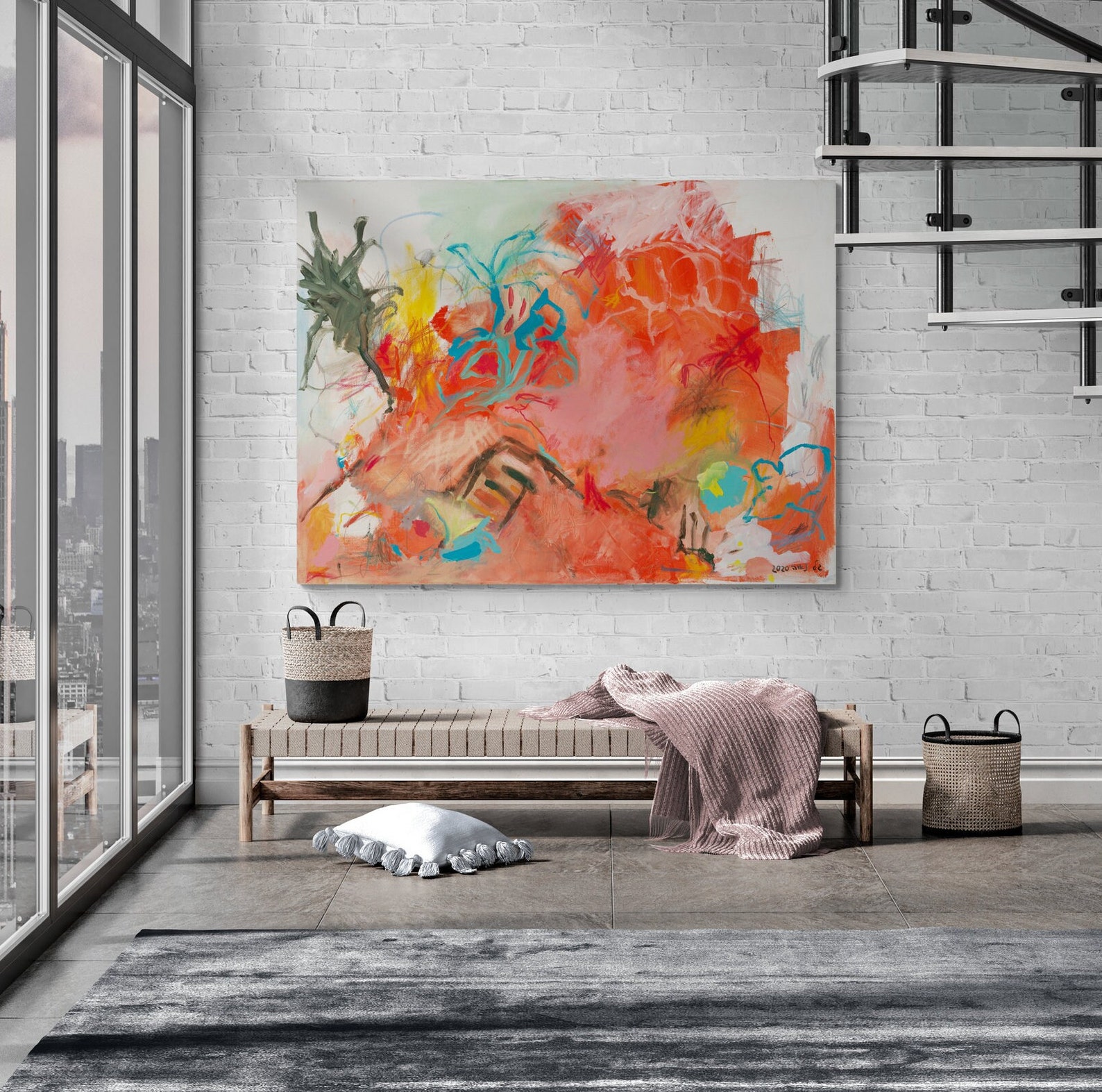 Abstract Wall Art Orange Canvas Wall Artabstract Landscape Etsy