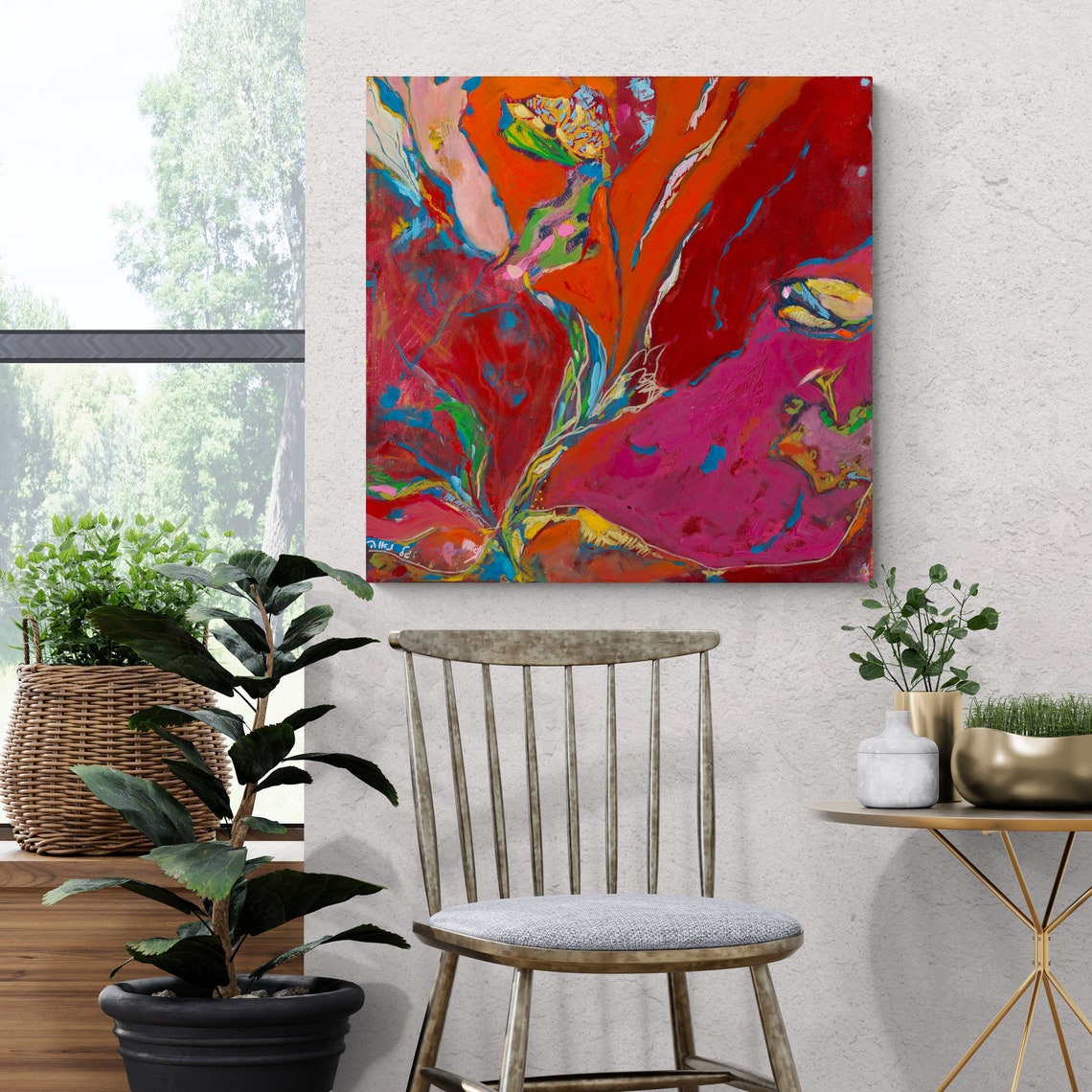 Red Canvas Wall Art,abstract Wall Art Canvas, Abstract Flower Print
