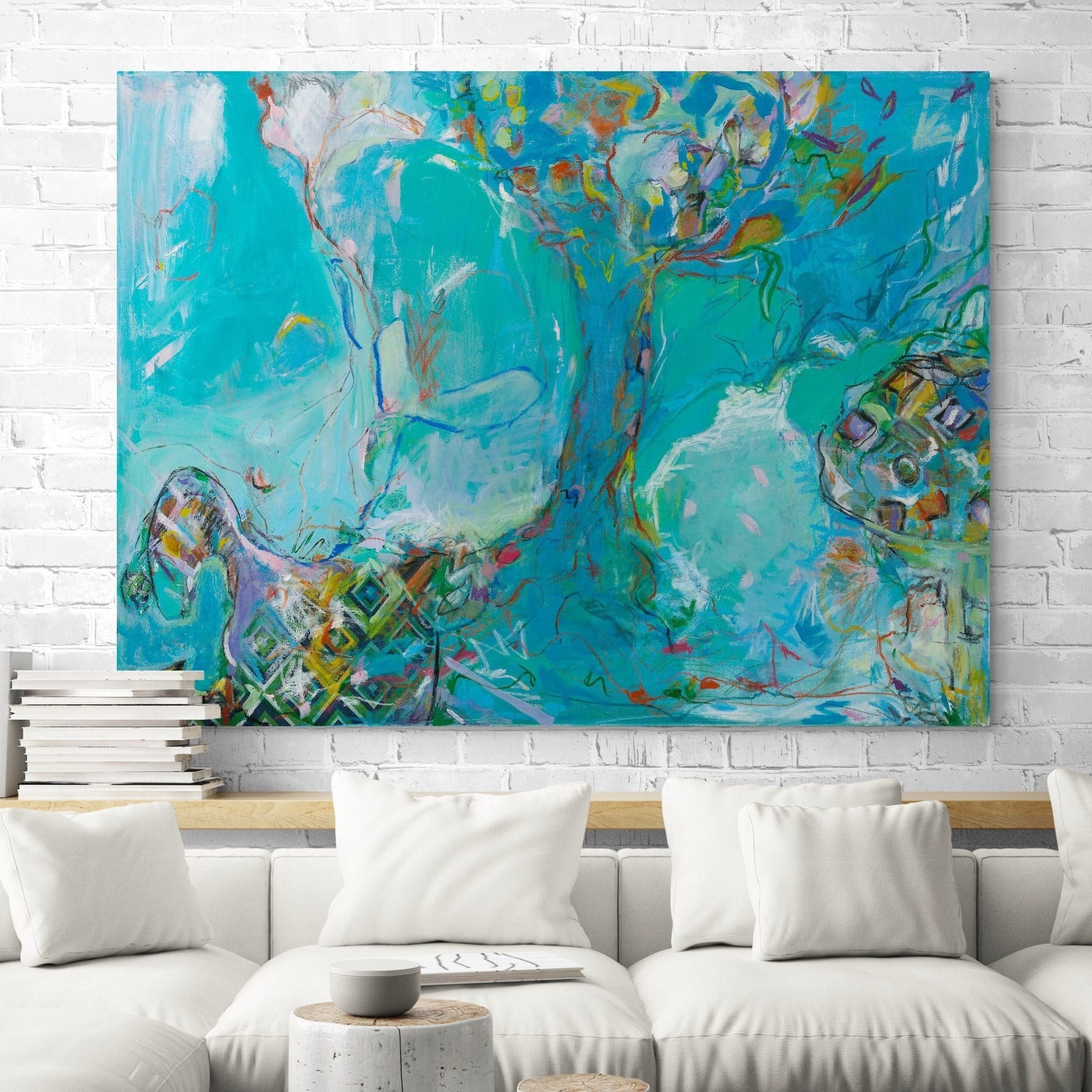 Blue Canvas Wall Art, Abstract Painting on Canvas, Canvas Wall Art, Living Room Art, Abstract