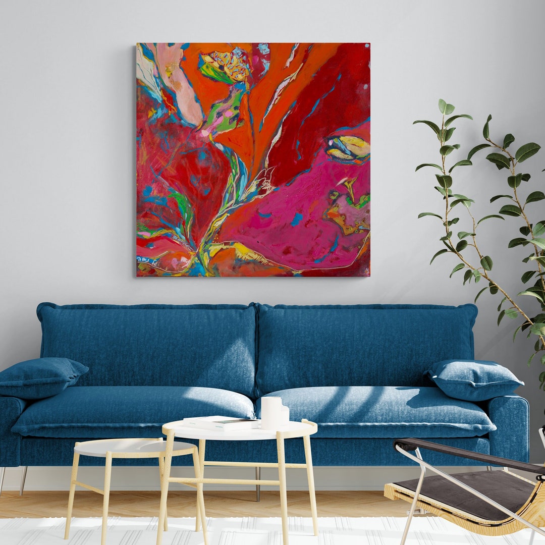 Red Canvas Wall Art,abstract Wall Art Canvas, Abstract Flower Print
