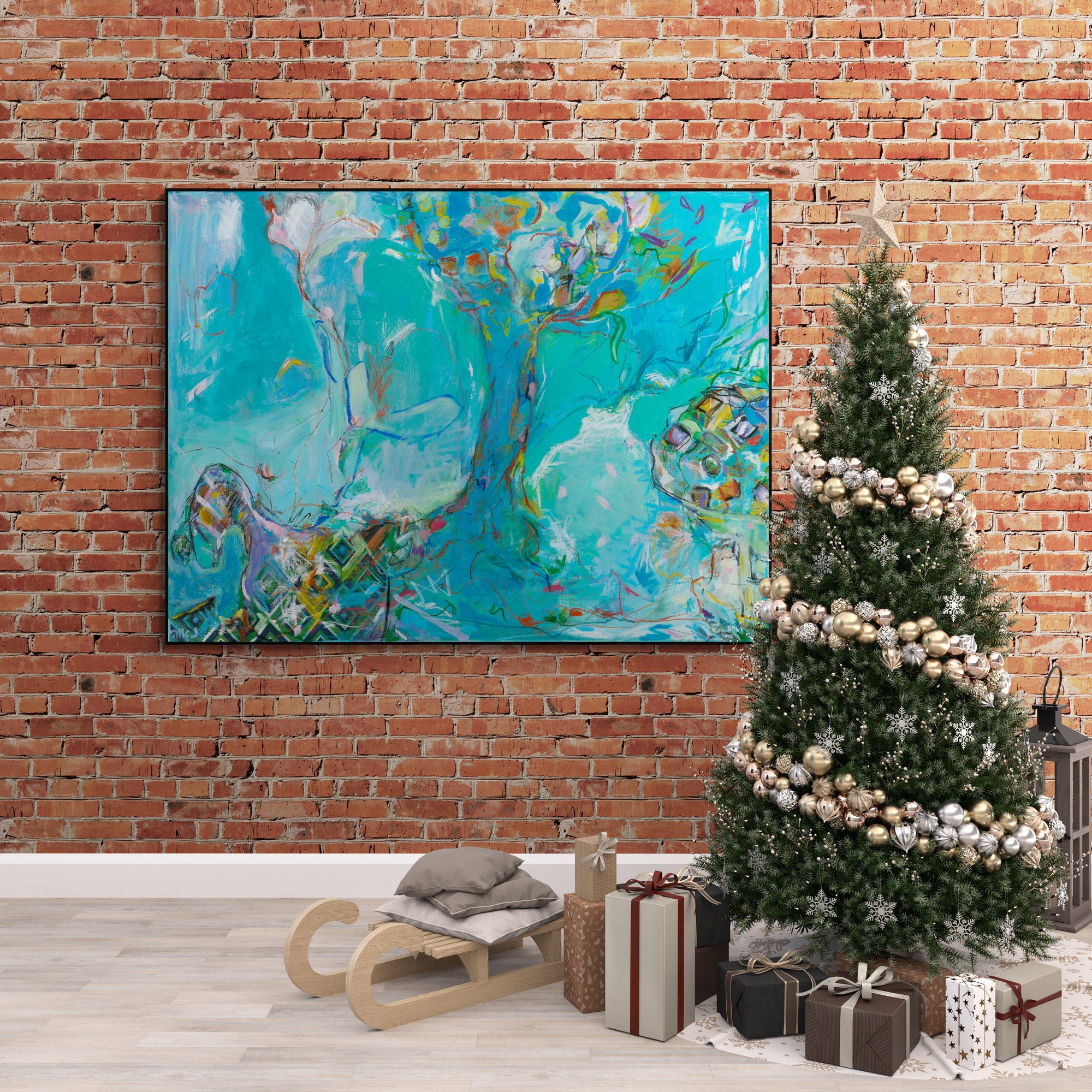 Blue Canvas Wall Art, Abstract Painting on Canvas, Canvas Wall Art