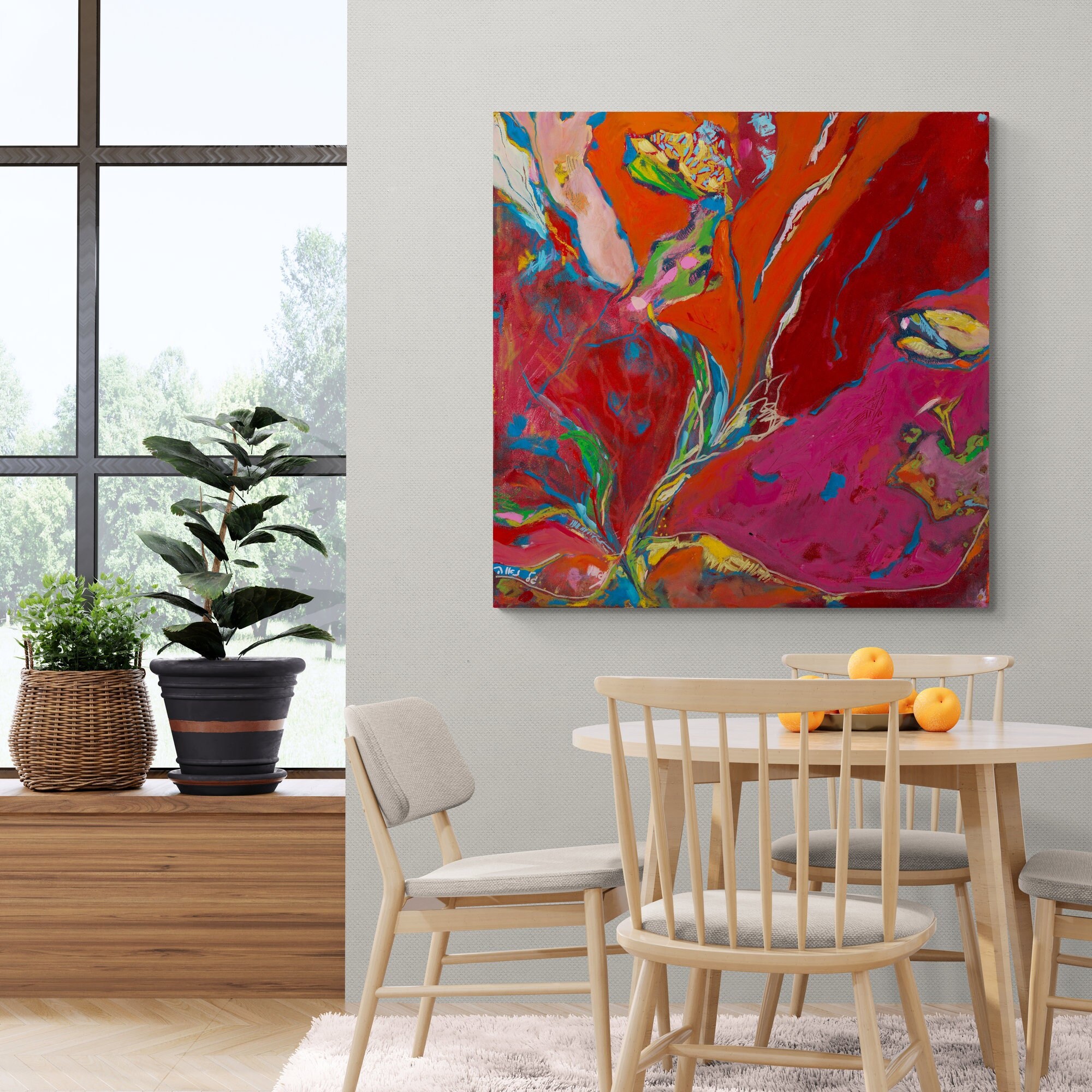 Red Canvas Wall Art,abstract Wall Art Canvas, Abstract Flower Print