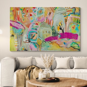 Large Colorful abstract art, Abstract wall art on canvas, Abstract Living room art, Collage wall art, Israeli artist, Colorful print wallart