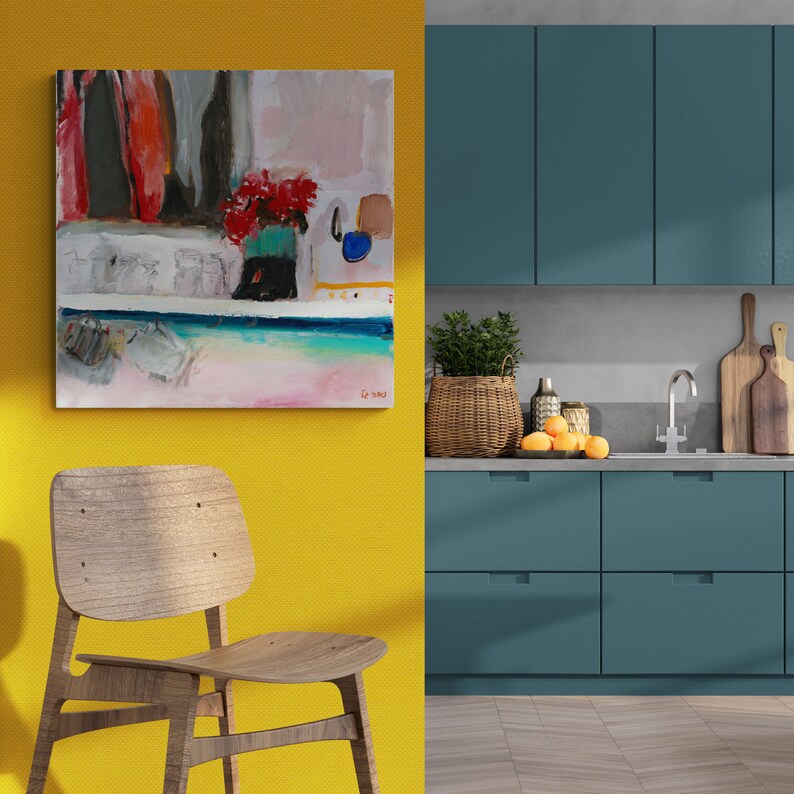 Abstract Wall Art, Kitchen Painting, Warm Colors Print, Colored Canvas