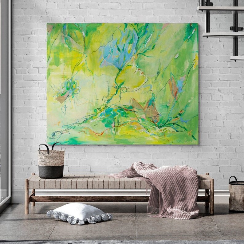 Green Abstract Canvas, Abstract Large Wall Décor, Wall Decor Art Print ...