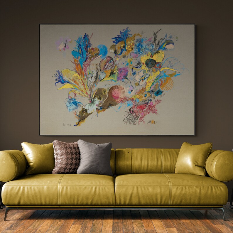 Colorful Wall Art original Flower Wall Art Living Room Art Etsy