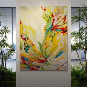 Original Flower Painting on Canvas-Large Vertical Art Print - Oversize Wall Art  for Office - Unique Housewarming Gift -Flower Abstract Art