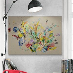 Wildflower original prints - Living room art - Home and living art- Bedroom art on canvas-  Print on canvas, Israeli artist