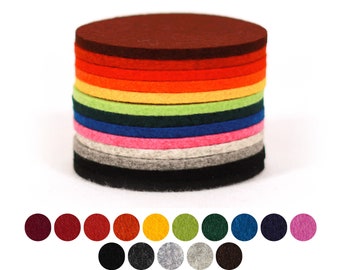 Felt coasters made of 5 mm thick 100% wool felt, different diameters