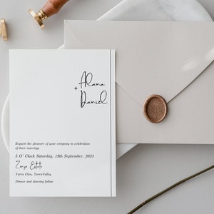 Minimalist Modern Script Wedding Invitation Template Editable Invitation
