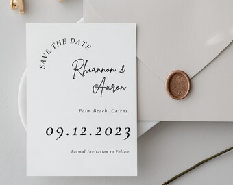 Curved Simple Black and White Monochrome Save the Date Wedding Invitation Template Editable Template Minimalist Template