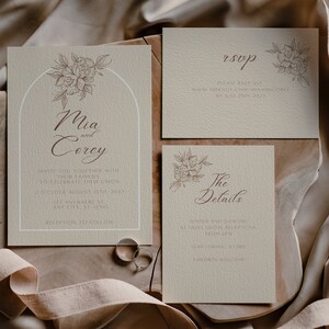 Boho Beige Chocolate Floral Wedding Suite Arch Invitation Bundle Editable Template