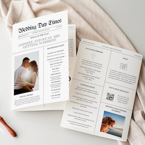Newspaper Wedding Ceremony Program Template Editable Program Unique Wedding Program Wedding Timeline Template Folded Program Bi-Fold Program