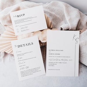 Minimalist Script Monogram Wedding Invitation Suite Bundle Details RSVP Template Editable Template Download
