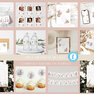 1st Birthday Template Bundle Some Bunny is One Birthday Invitation Bunny Rabbit Birthday Theme