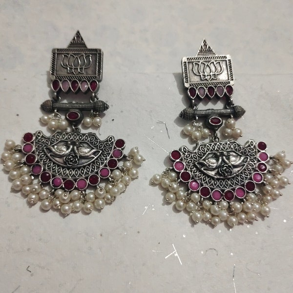 Women's  Oxidized Earring Silver Brass Earring For Women Wedding & Party Wear , Gift For her