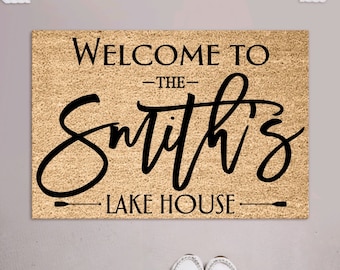 Personalized Lake House Doormat, Custom Family Welcome Mat