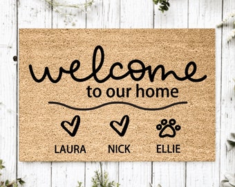 Custom Family & Pet Name Welcome Mat  /Housewarming Gift /Family Name Doormat /Funny Personalized Doormat /Pet Lover Gift /Personalized Gift