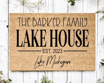 Personalized Family Name Doormat, Lake House Welcome Mat
