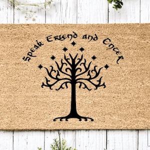 Doormat Speak Friend And Enter | Geek Chic Doormat | Nerdy Housewarming Gift | Elvish Mat | Closing Gift | Welcome Mat Rings